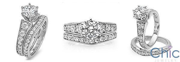 Cubic Zirconia Matching Engagement Ring Curved Band