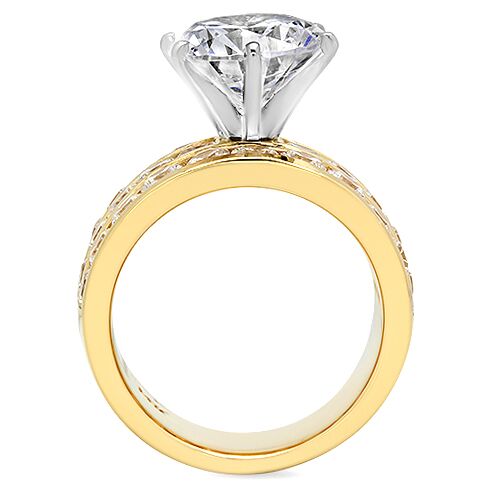 High Quality 4 Carat Round Cubic Zirconia Engagement Ring Channeled Sides 14k Yellow Gold