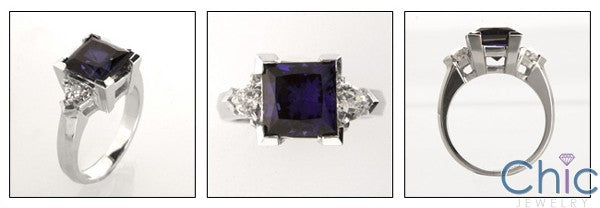 Anniversary 3.5 Princess Sapphire Ct Trillions Cubic Zirconia Cz Ring