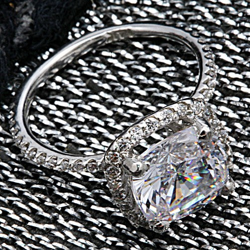 Engagement 3 Ct Cushion Halo Pave Narrow Cubic Zirconia Cz Ring