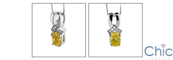 Cubic Zirconia Cz 1.5 Oval Canary Ct Pave Pendant