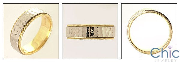 Mens 14K Two Tone Gold Hammered Finish Band