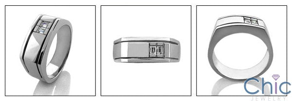 Mens 2 Channel Baguttes in Channel 8.5MM Wide Cubic Zirconia CZ Wedding Band