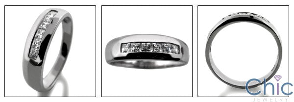 Mens .30 Ct Princess in Channel Cubic Zirconia CZ Wedding Band