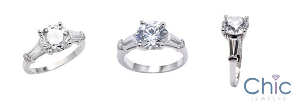3 Stone 2 Ct Round Long Tapered Baguettes Cubic Zirconia Cz Ring