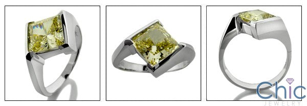 Solitaire Canary 3 Ct Princess in Channel Cubic Zirconia Cz Ring