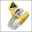 Fine Jewelry 0.75 Sapphire Triangle Two tone Cubic Zirconia Cz Ring