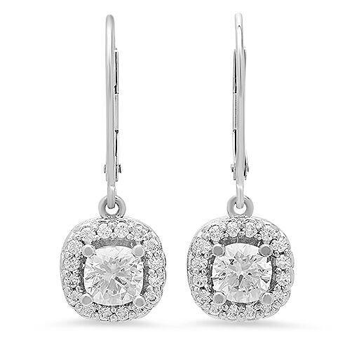 2.3 TCW Round Cubic Zirconia Stone Earrings Halo Lever Back 14k White Gold