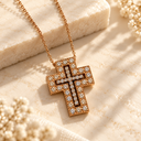 Cross Within a Cross Lab Grown Diamond Necklace — 14K Rose or Yellow Gold
