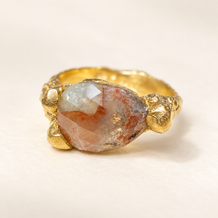 One-of-a-Kind Natural Pear Rose-Cut Diamond Ring in 22k Yellow Gold