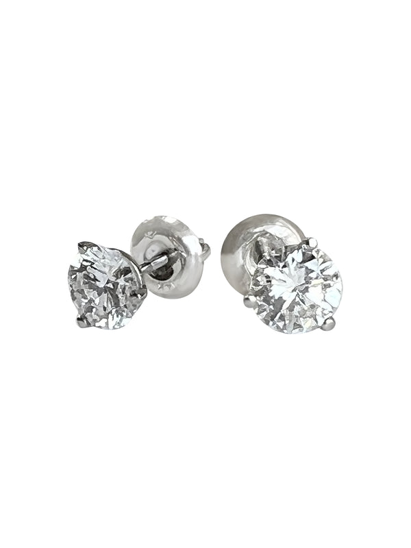 1.5 CARAT TOTAL ROUND CUBIC ZIRCONIA MARTINI STYLE STUDS 14K WHITE GOLD