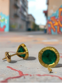 Handcrafted Colombian Emerald Studs in Textured 22K Gold – 4.45 Carats