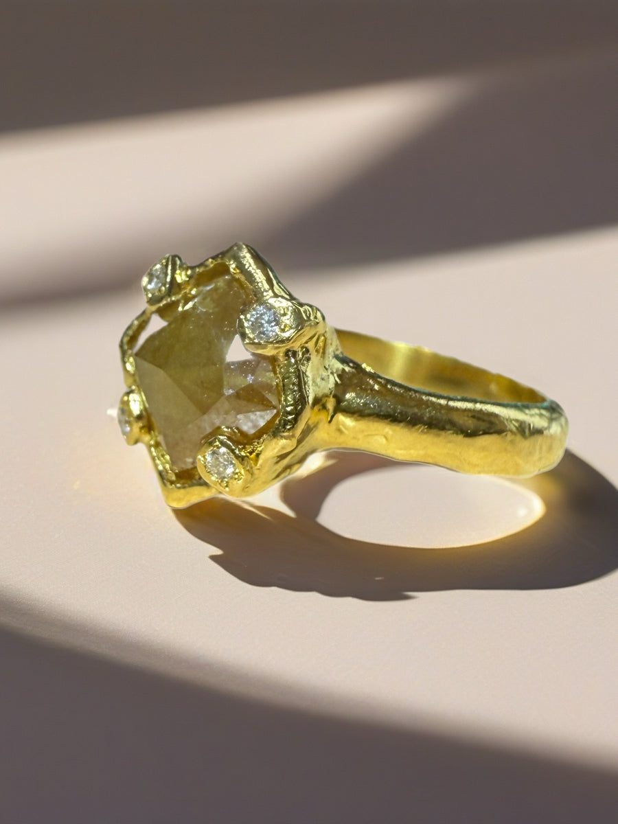 One-of-a-Kind 1.90 Ct Natural Rose-Cut Diamond Ring in 22K Gold