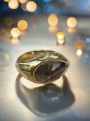 Angled Natural Brown Rose Cut Diamond Ring in 14k Gold | 2.75 Carat Pear Diamond