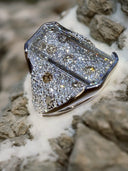 The Bridge Ring – 6.99ct Certified Portrait Cut Diamond Mosaic Pavé Statement Ring in 14K White Gold