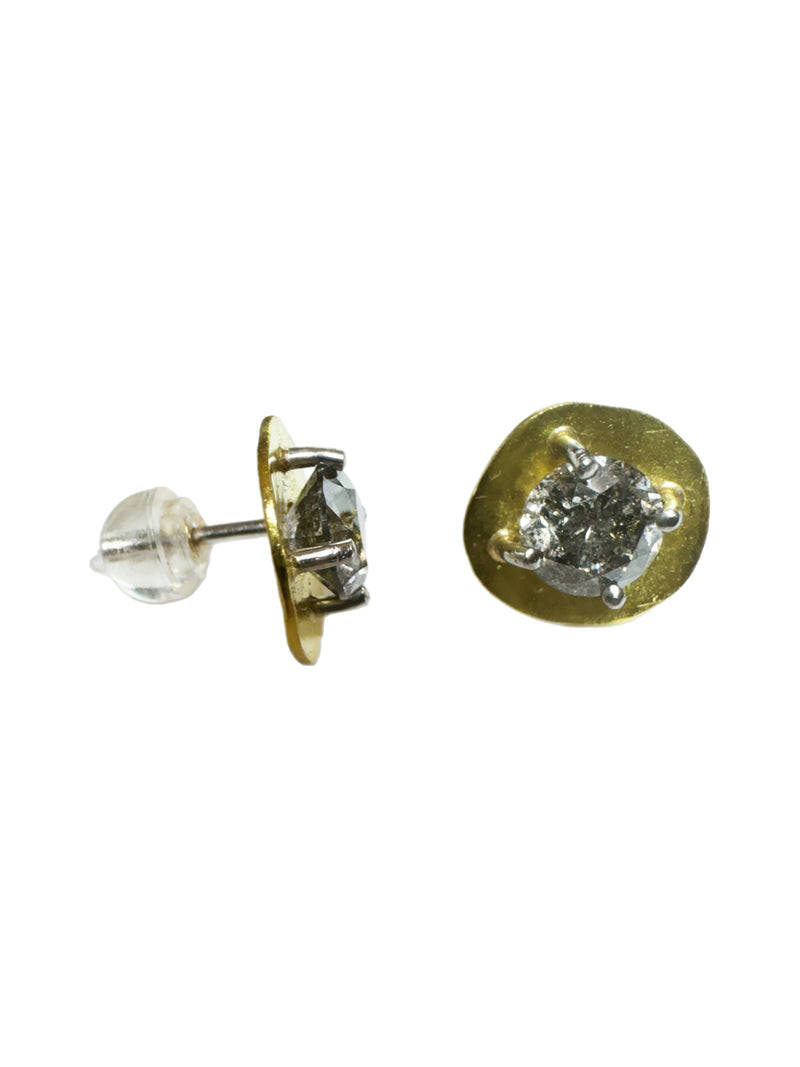 Handcrafted 22K Gold Stud Earrings with 2.10 TCW Salt & Pepper Diamonds