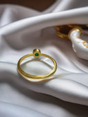 Dainty Cabochon Emerald Ring in 22k Handmade Gold Bezel