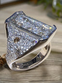 The Bridge Ring – 6.99ct Certified Portrait Cut Diamond Mosaic Pavé Statement Ring in 14K White Gold