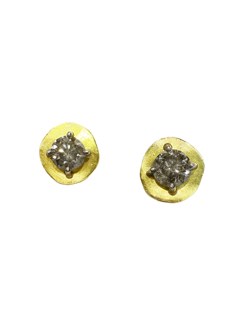 Handcrafted 22K Gold Stud Earrings with 2.10 TCW Salt & Pepper Diamonds