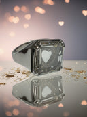 2.89ct Portrait Cut Diamond Ring with Hidden Pink Gold Pavé Heart | 14K White Gold