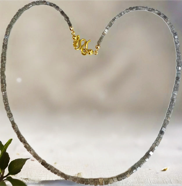 Gray Salt + Pepper Natural Cube Diamond Choker — 30.1 Carats | 16” | 22k Handmade Gold Lock