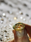 22K Handmade Brown Hexagon Rose Cut Diamond Pinky Ring – 1.3 Carat Natural Diamond