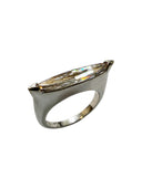 Elongated Step-Cut Marquise Lab Diamond Ring 18mm | 14K White Gold Minimalist | H VS1 | Certified