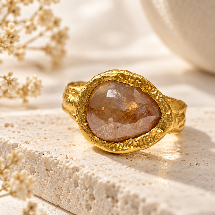 3.09 CT Natural Brown Rose-Cut Diamond 22K Gold Ring — One of a Kind