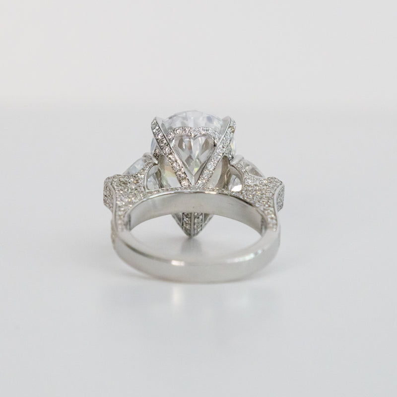 Eye-Catching 8 Carat Pear Shape IGI Certified Cubic Zirconia Ring with Heart Shape and Pave Accents - 12.75TCW