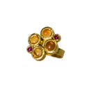 22K Gold 4.75TCW Mexican Opal and Ruby Hand Crafted Bezel Set Ring