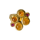 22K Gold 4.75TCW Mexican Opal and Ruby Hand Crafted Bezel Set Ring