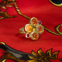 22K Gold 4.75TCW Mexican Opal and Ruby Hand Crafted Bezel Set Ring