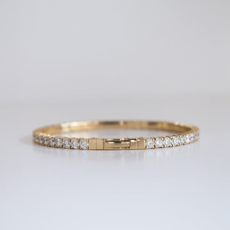 14K Yellow Gold Flexible Bangle Tennis Bracelet with 8.5ct 3.5mm Lab-Grown Diamonds (E Color, VVS Clarity)