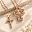 Cross Within a Cross Lab Grown Diamond Necklace — 14K Rose or Yellow Gold