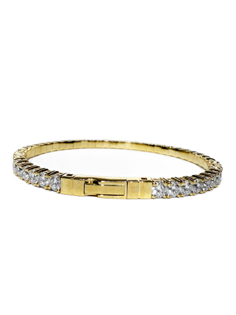 14K Yellow Gold Flexible Bangle Tennis Bracelet with 8.5ct 3.5mm Lab-Grown Diamonds (E Color, VVS Clarity)