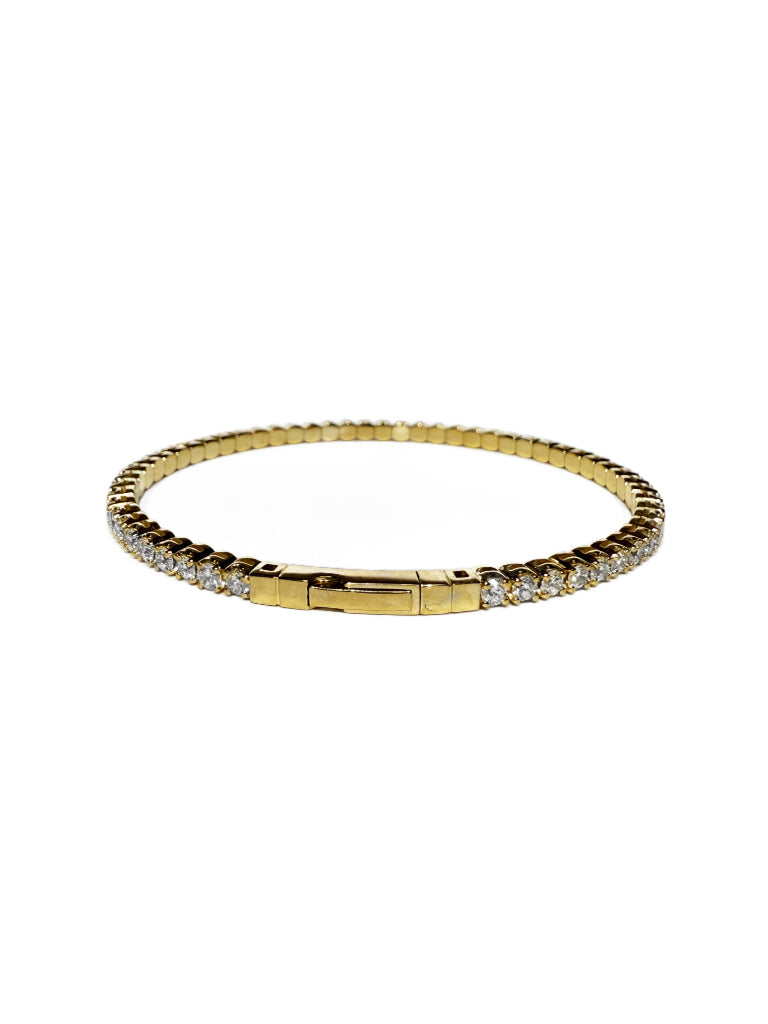 14K Yellow Gold Flexible Bangle Tennis Bracelet with 3.07ct 2.4mm Lab-Grown Diamonds (E Color, VVS Clarity)