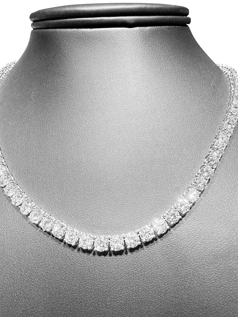 28.51 TCW 14k Lab Grown Diamond White Gold Necklace - 16-inch, 89-Stone, Secure Lock, 4.3mm Stones