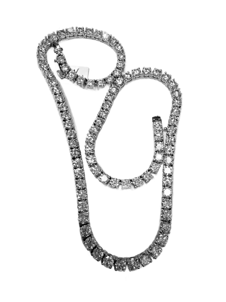 28.51 TCW 14k Lab Grown Diamond White Gold Necklace - 16-inch, 89-Stone, Secure Lock, 4.3mm Stones