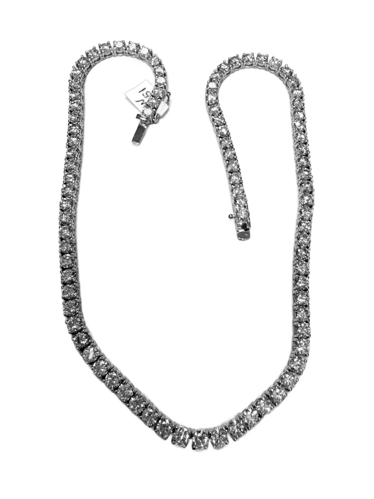 28.51 TCW 14k Lab Grown Diamond White Gold Necklace - 16-inch, 89-Stone, Secure Lock, 4.3mm Stones