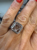 2.89ct Portrait Cut Diamond Ring with Hidden Pink Gold Pavé Heart | 14K White Gold