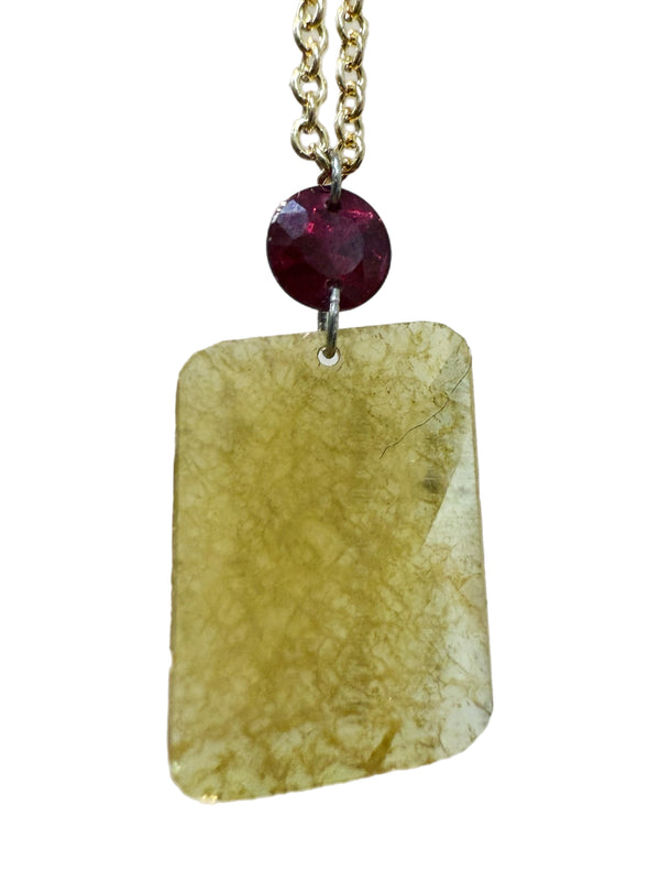 Mustard-Hued Natural Diamond & Ruby Talisman Necklace – 14k Gold