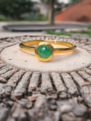 Dainty Cabochon Emerald Ring in 22k Handmade Gold Bezel