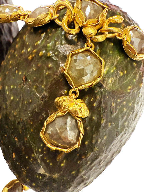 77ct Salt and Pepper Diamond Necklace in 24k Gold – Handcrafted Rough Sliced Diamonds