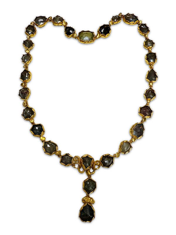 77ct Salt and Pepper Diamond Necklace in 24k Gold – Handcrafted Rough Sliced Diamonds