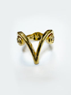 22K Gold “V” Initial Ring with Natural Diamonds