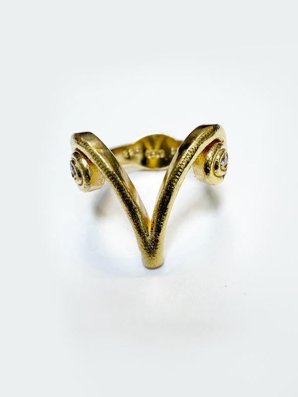 22K Gold “V” Initial Ring with Natural Diamonds