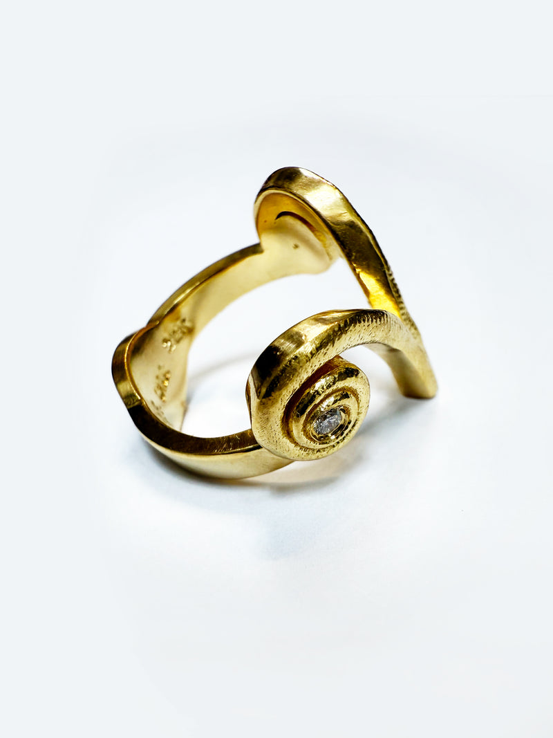 22K Gold “V” Initial Ring with Natural Diamonds