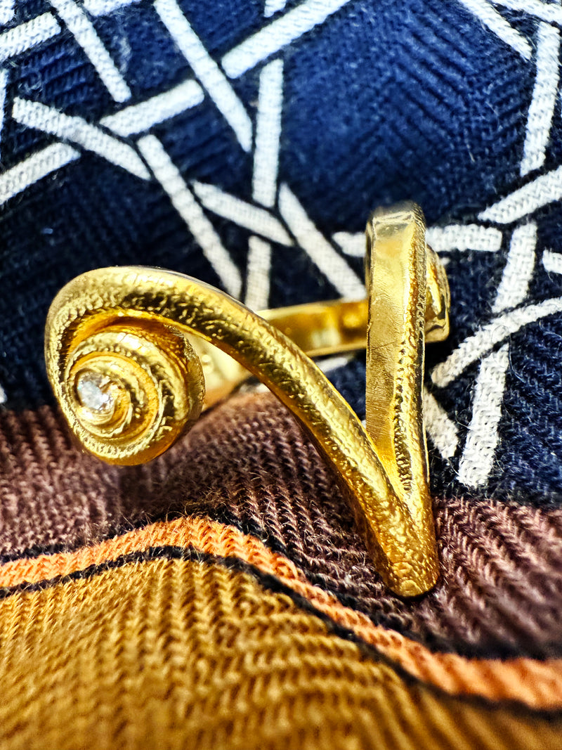 22K Gold “V” Initial Ring with Natural Diamonds