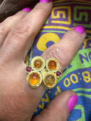 22K Gold 4.75TCW Mexican Opal and Ruby Hand Crafted Bezel Set Ring