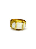Handmade 22k Gold Opal Ring – Horizontal Elongated Opal, Minimalist Cradle Setting, Iridescent Fire, Raw Hammered Finish